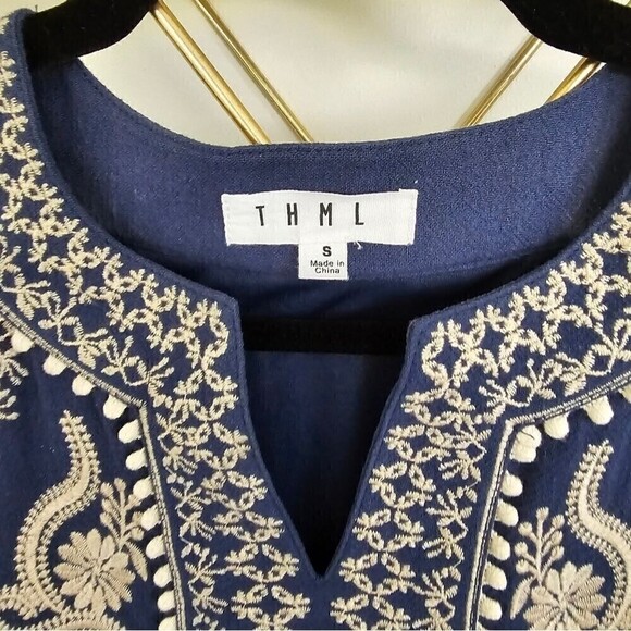 THML Blue Embroidered Blue Sleeveless Sheath Dress Size Small - Picture 2 of 11